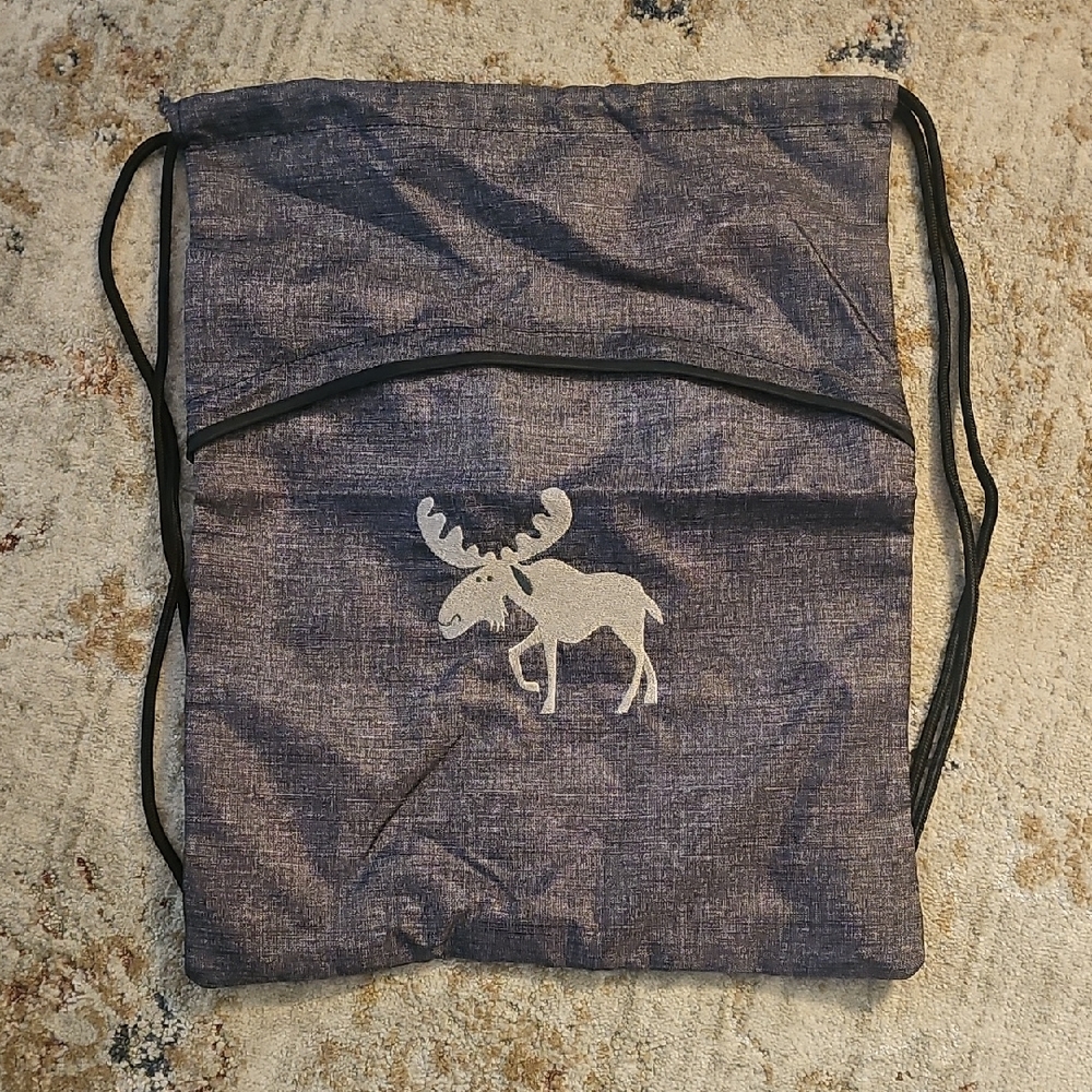 Thirty-One Gray Drawstring Backpack With Moose De… - image 1